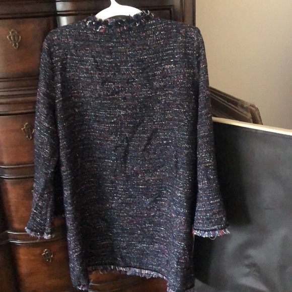 ZARA Woman navy multi tweed dress tunic frayed edges long sleeves - Picture 2 of 12